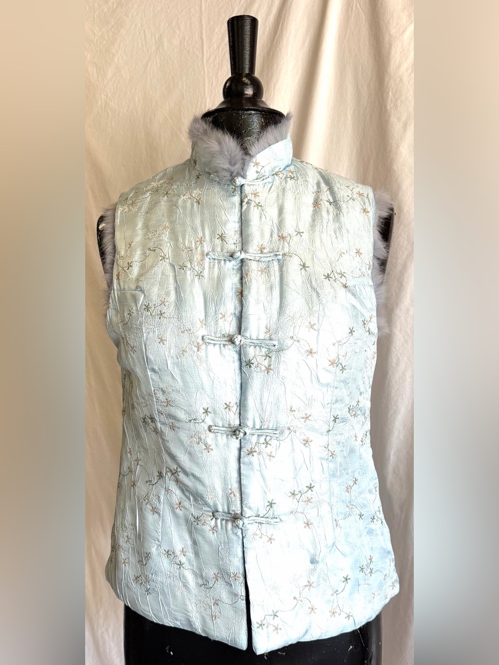 DELUXE Chinoiserie Brocade Vest Mandarin Collar Frog Buttons size Medium